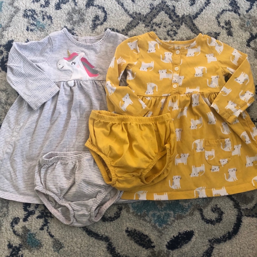 Two Carter’s Long-Sleeve Dresses w/ Diaper Covers